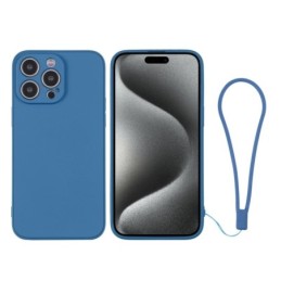 Custodia in Silicone Blu + Cinturino Da Polso iPhone 15 Pro
