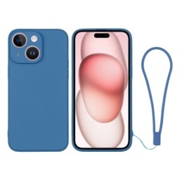 Custodia in Silicone Blu + Cinturino Da Polso iPhone 15